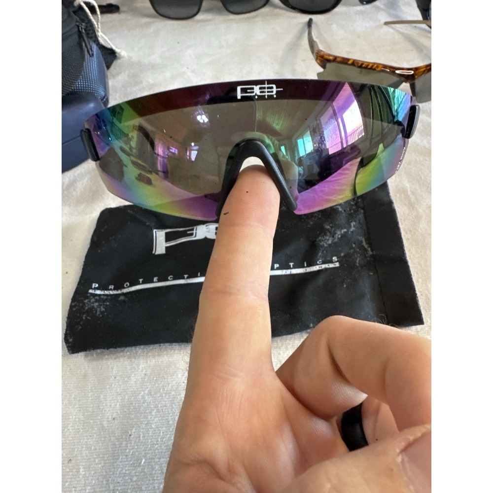 PEP Protective Optics Shield Sunglasses Rainbow Mirrored Lens Sport Cycling Wrap